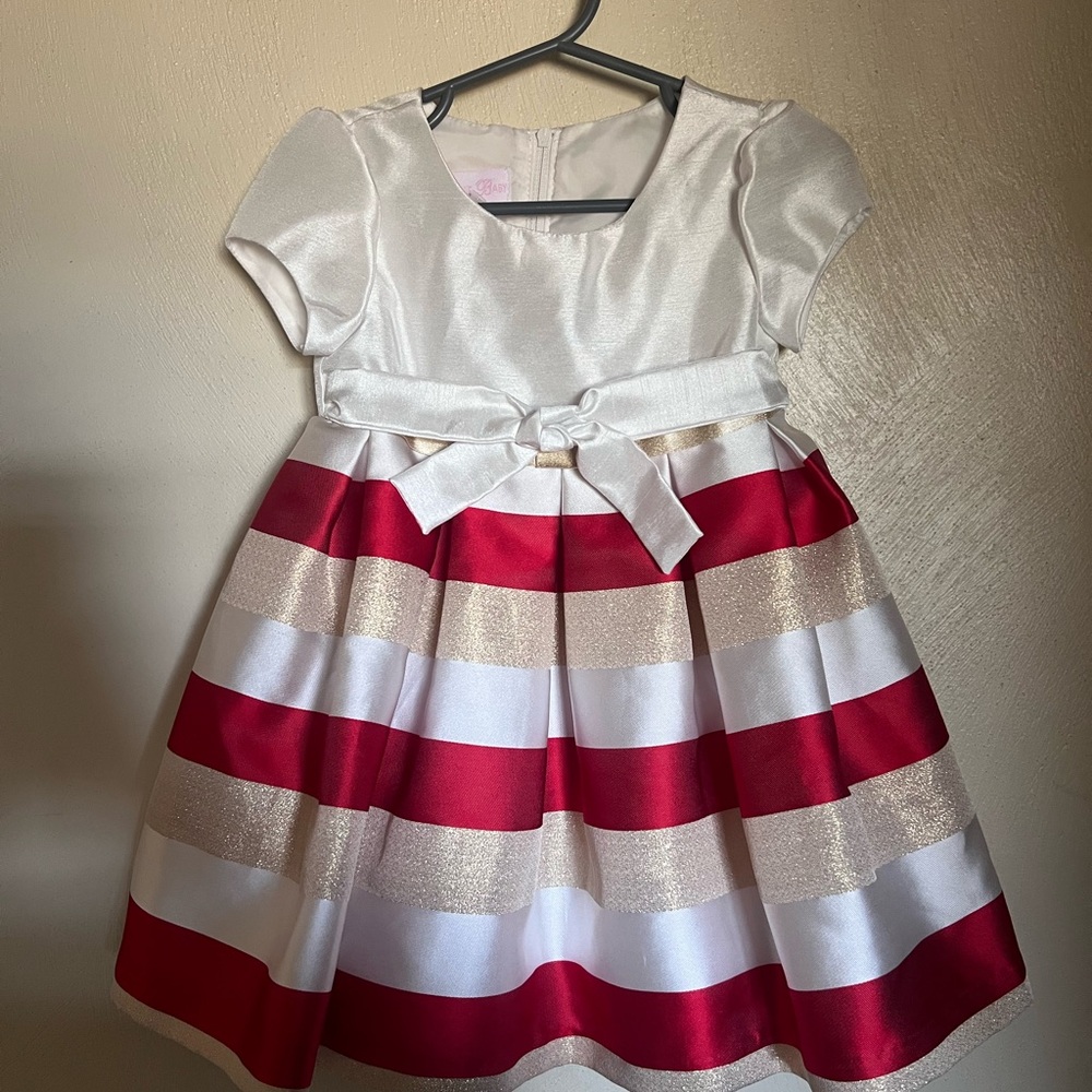 Bonnie Baby Striped Red and Gold Baby Dress